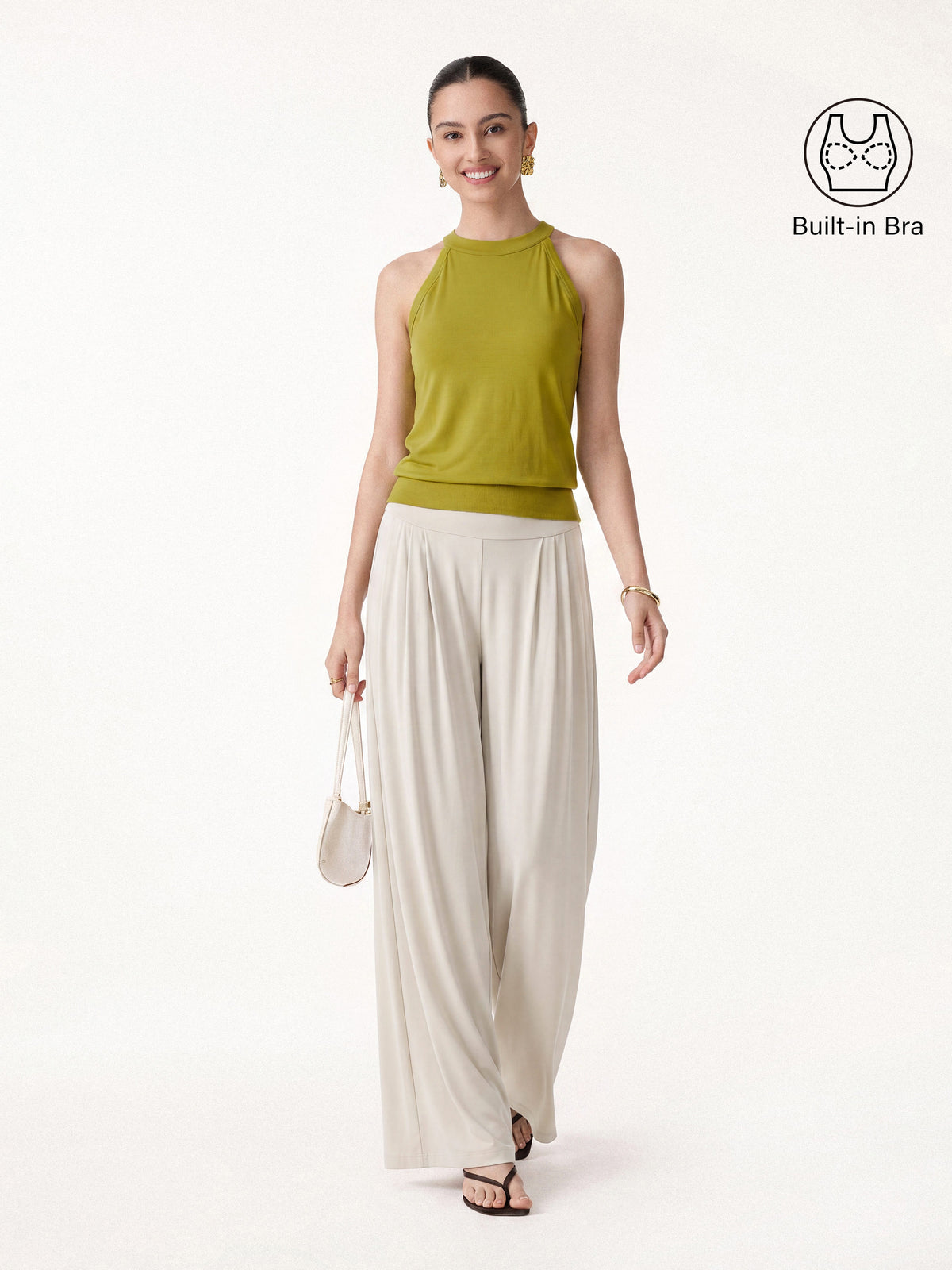 2Pcs Set Halter Neck Bra Tank & Tucked Pant Pockets