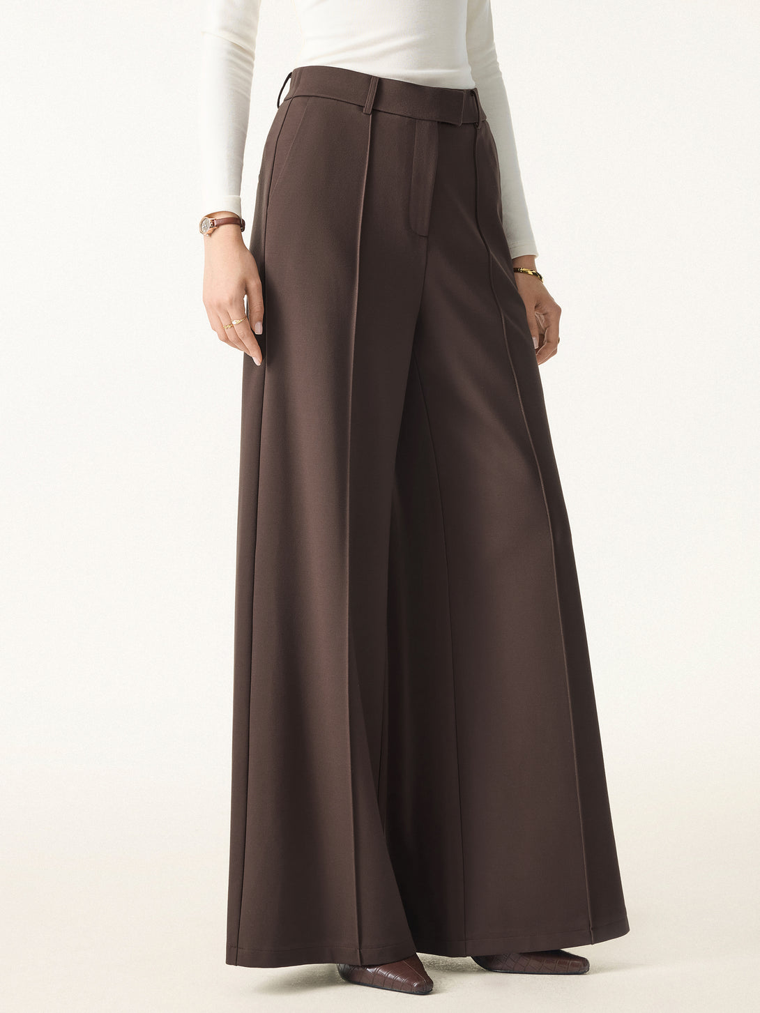 Everyday Mid Rise Wide Leg Trousers with Pockets