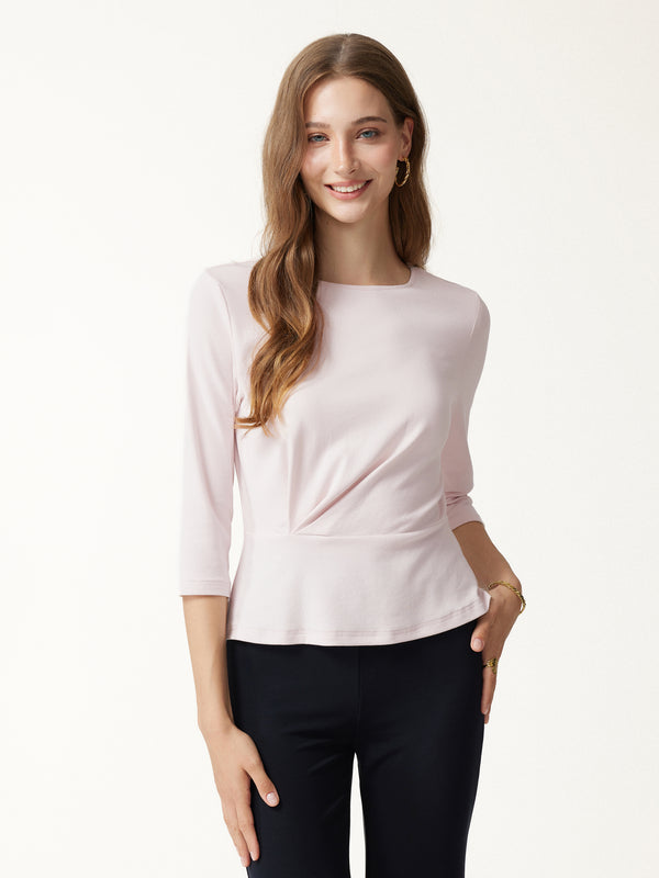 OGLmove Cotton Lyocell Round Neck Tucked Top Barely Pink XXS