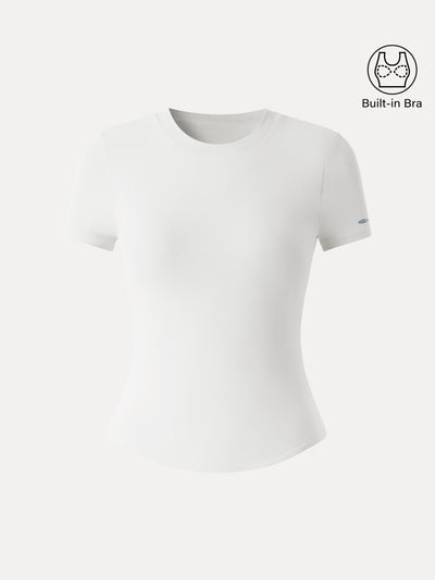 OGLmove Back Smoothing Slimming Crew Neck Everyday Bra Tee Pure White XS