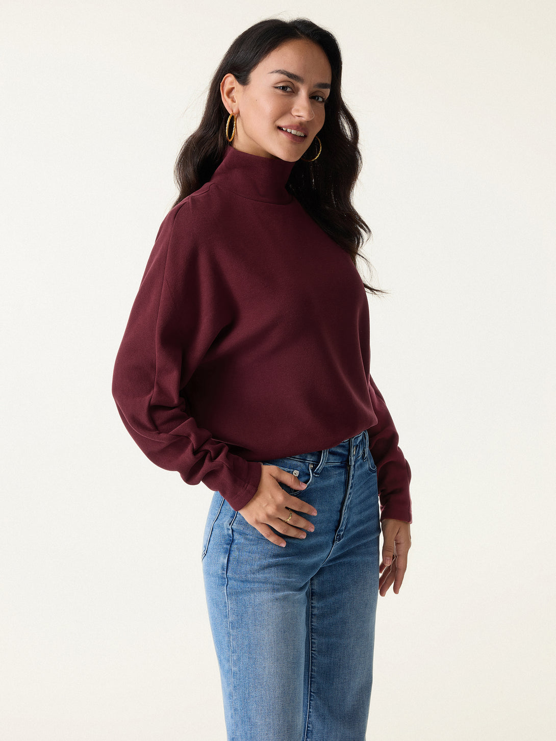 Cozy Warm Mockneck Batwing Sleeve Brami