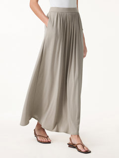 OGLmove 2Pcs Set Round Neck Top & A-Line Maxi Skirt with Pockets