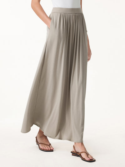 OGLmove Soft Linen Knit Gathered A-Line Maxi Skirt with Pockets Regular Dark Alabaster
