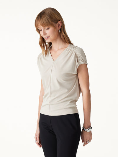 OGLmove Sandwashed Modal Relaxed V-Neck Gathered Shoulder Top Morning Mist XXS