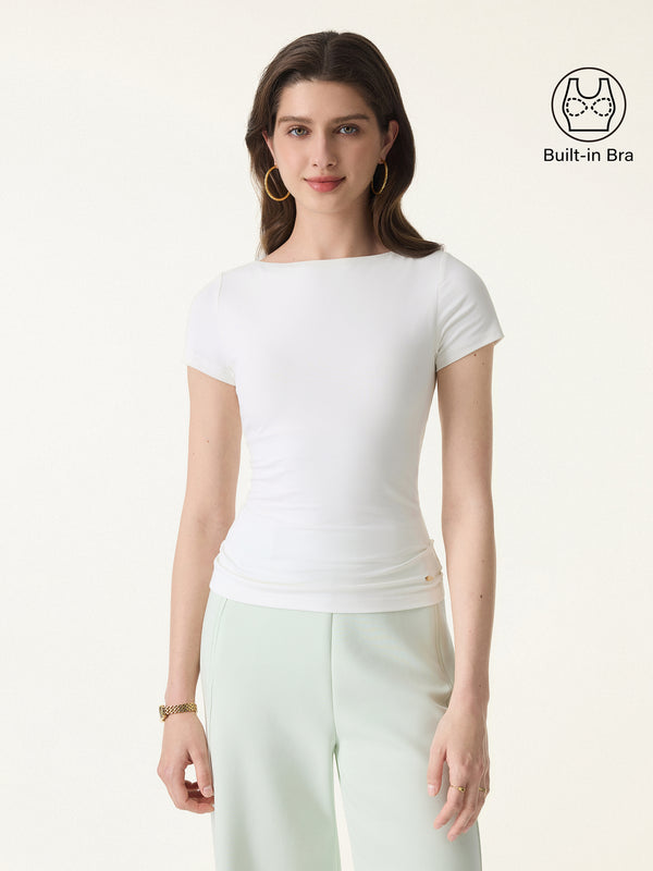 SkinKiss Boatneck Short Sleeve Brami Pure White XS
