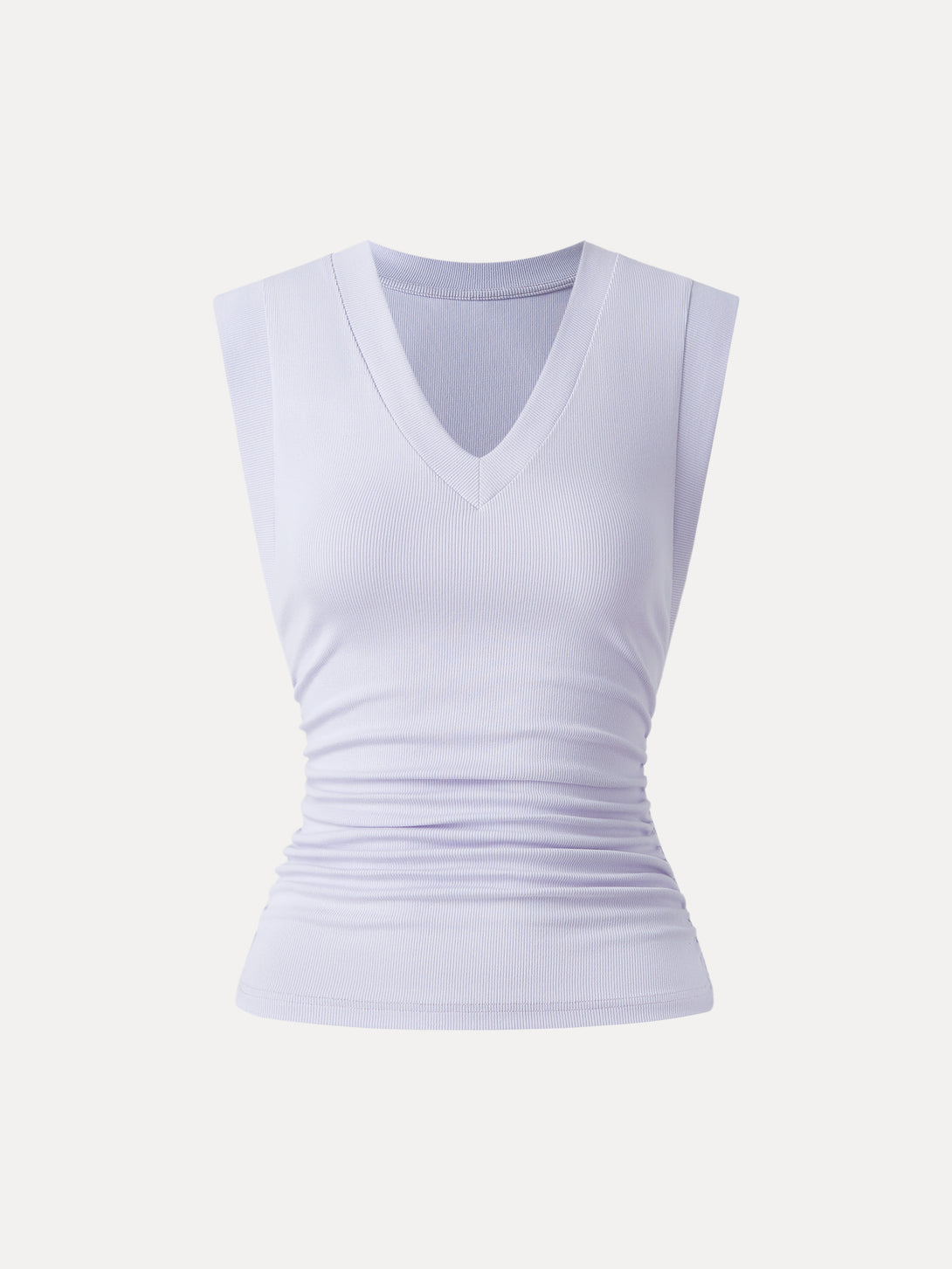 Stretch Cotton V-neck Side Ruched Muscle Brami Top Tank Top Powder Lilac