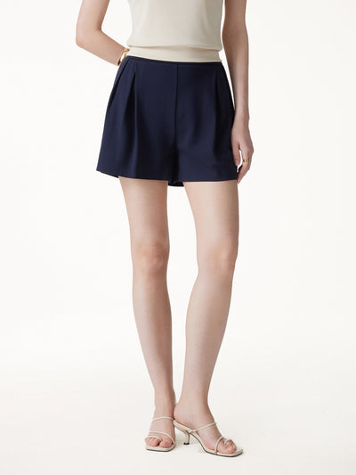 OGLmove Stretch Ponte Pleated Wide Leg Shorts Light Navy XS