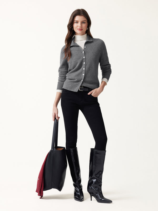 OGLmove Merino Wool Cashmere Blend Round Neck Long Sleeve Sweater Cardigan