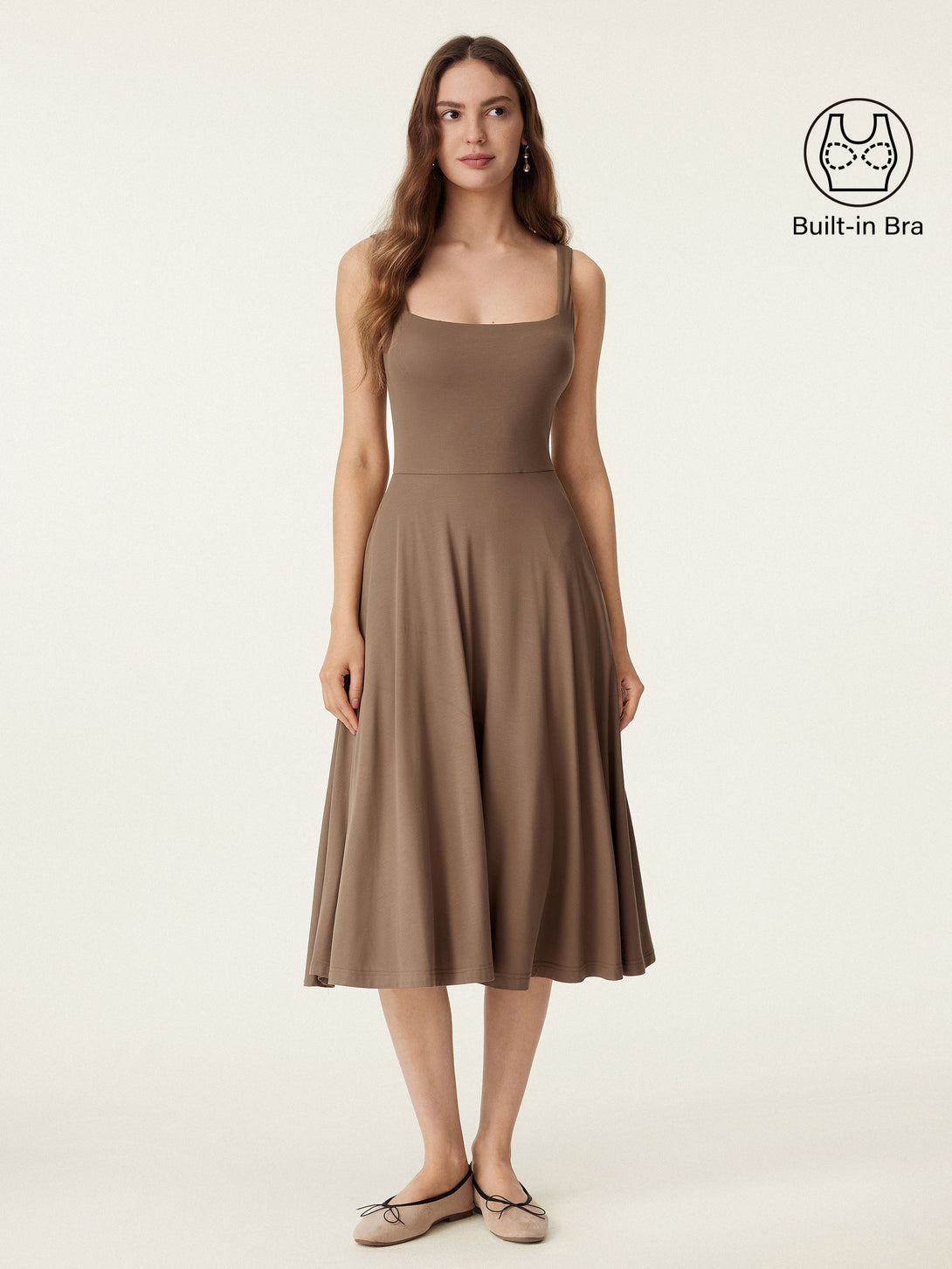 Square Neck Flowy New Airy Brami Midi Dress Iced Mocha XS