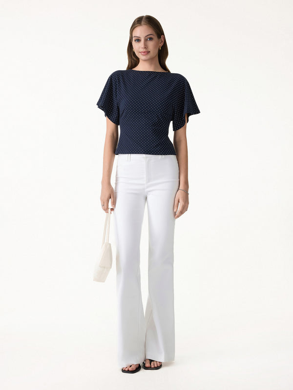 OGLmove Soft Stretch Cotton Boatneck Flutter Sleeves Polka Dot Top Limited Edition