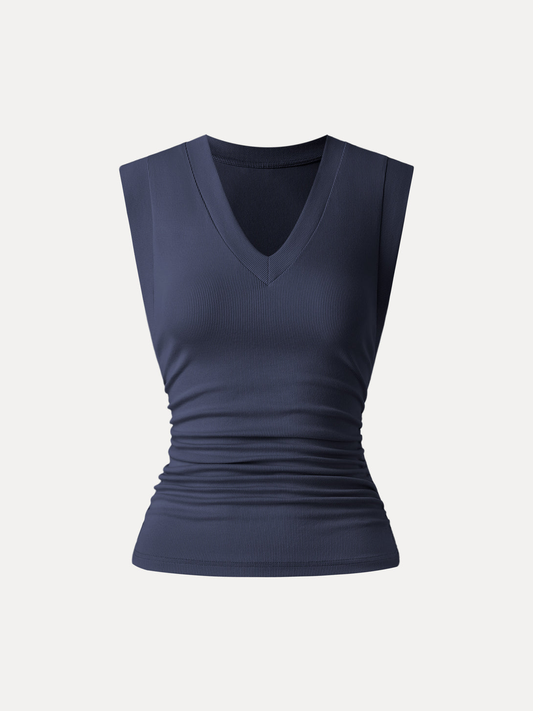 Stretch Cotton V-neck Side Ruched Muscle Brami Top