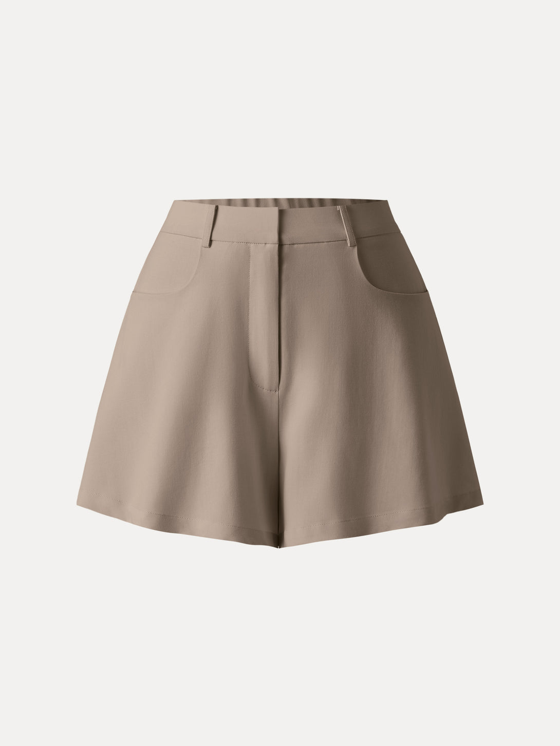 Tencel-Linen Mid Rise Fly Front Flared Shorts with Pockets