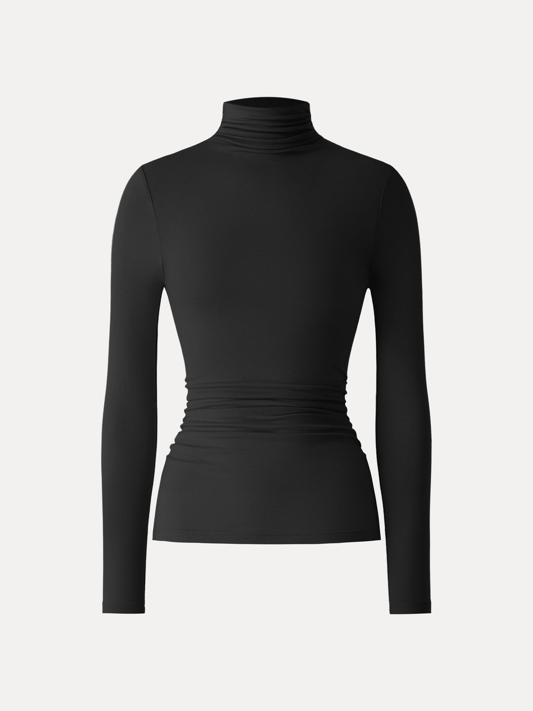 Lyocell Cashmere Turtleneck Side Ruched Top Black XS