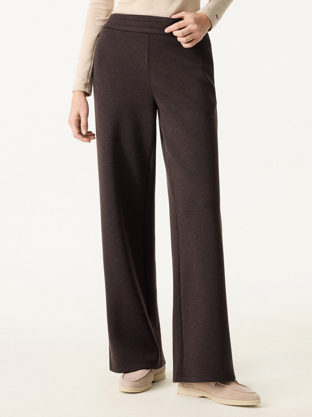 Cozy Warm High Rise Straight Leg Pull-on Pants with Pockets