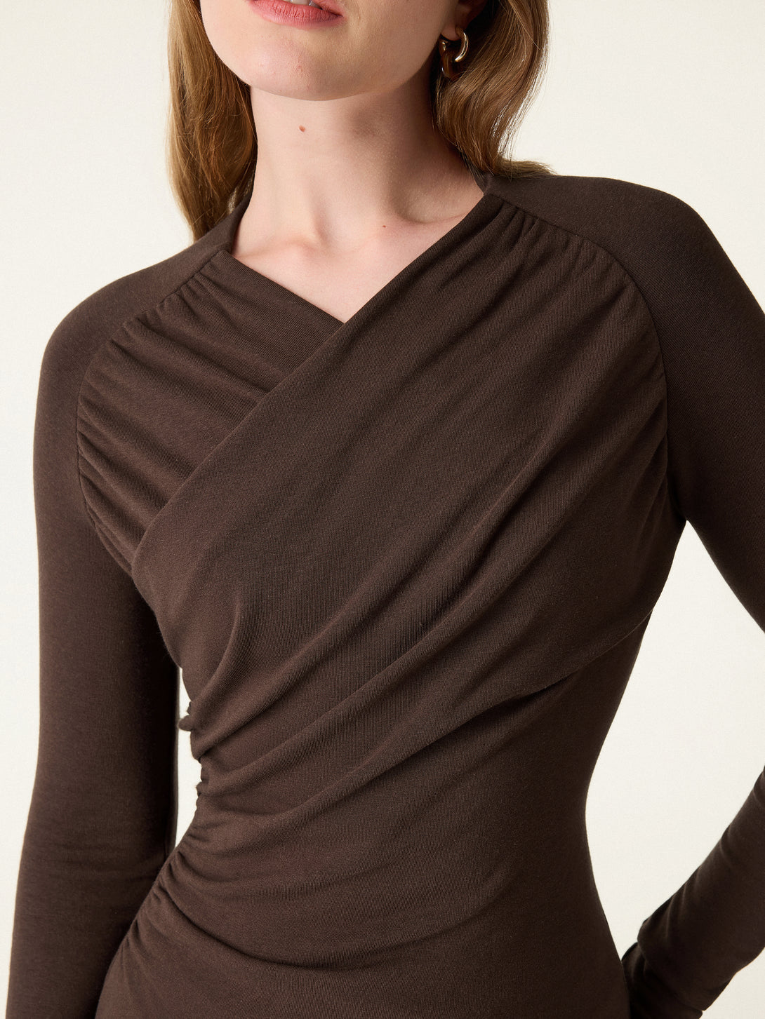 ProWarm Ruched Surplice V-neck Long Sleeve Top