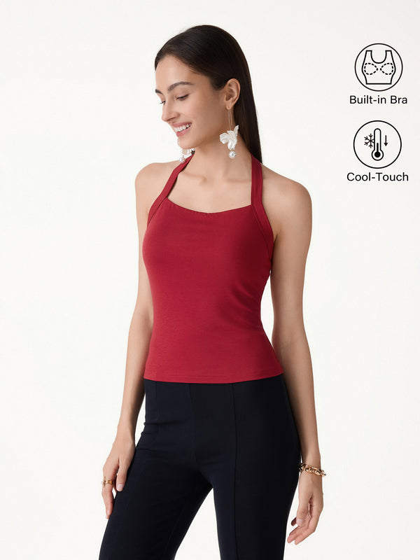 OGLmove CoolTouch Sleek Halter Bra Top Orange Flame XS