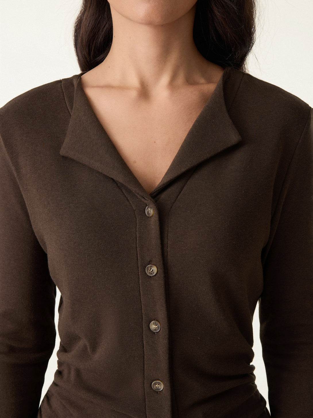 Button Front Side Ruched Top