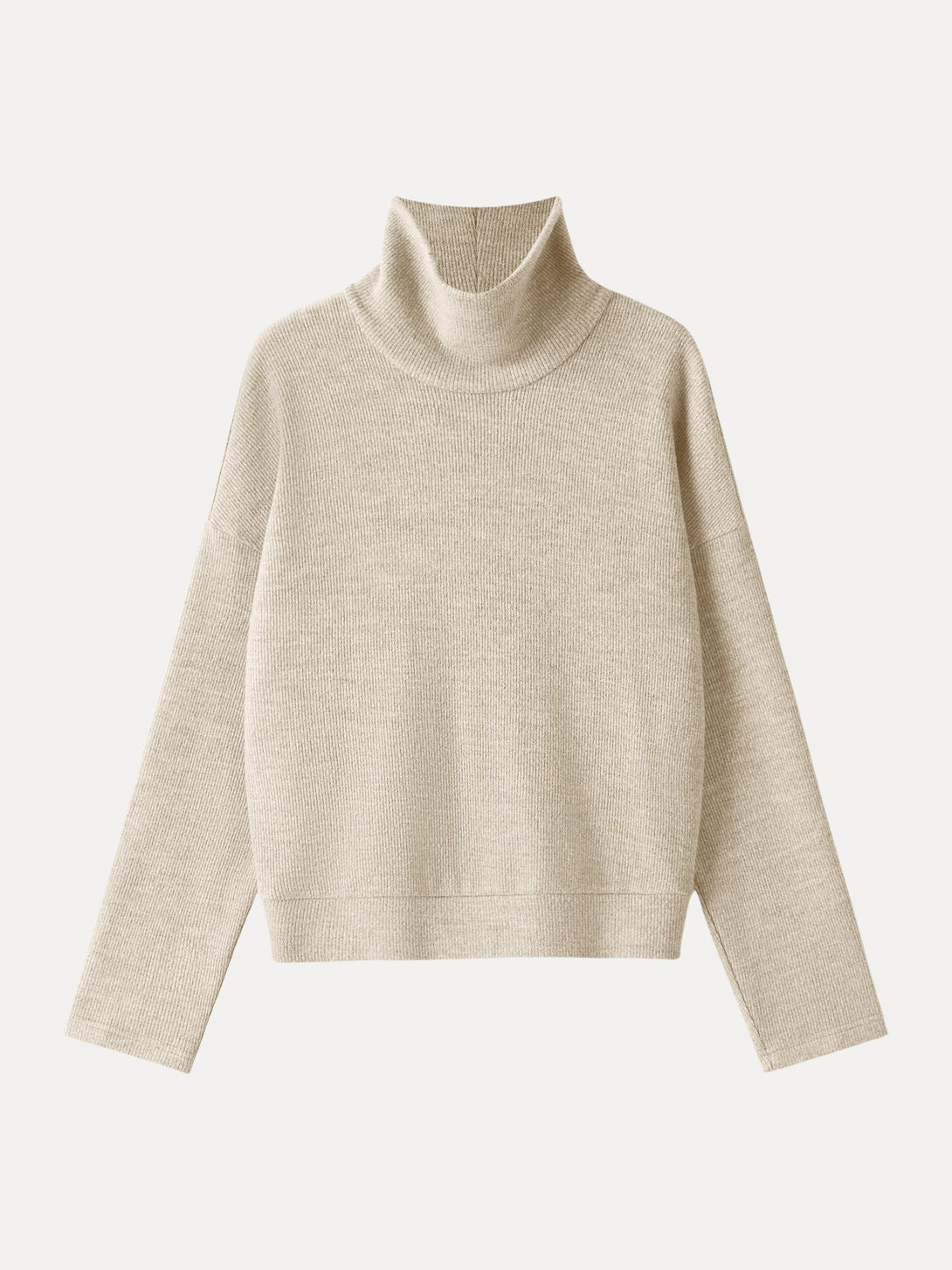 Turtleneck Relaxed Fit Long Sleeve Top Heather Tan XS