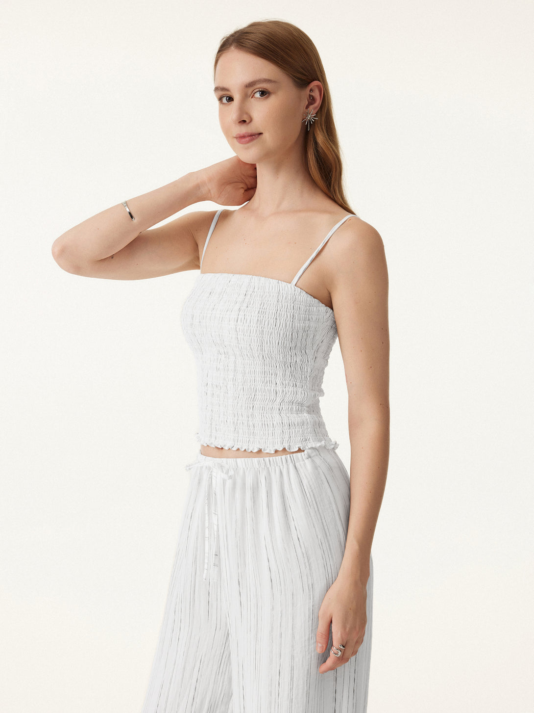 Striped Smocked Adjustable Spaghetti Brami