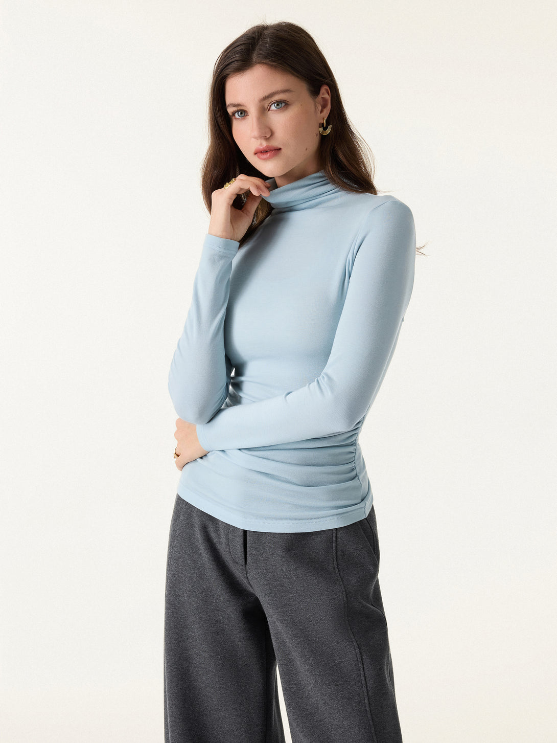 Turtleneck Side Ruched Top