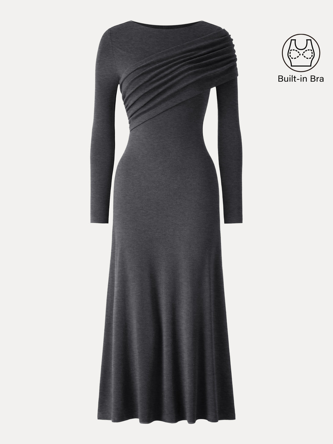 Chic Boatneck Ruched Midi Brami Dress Heather Shadow XS