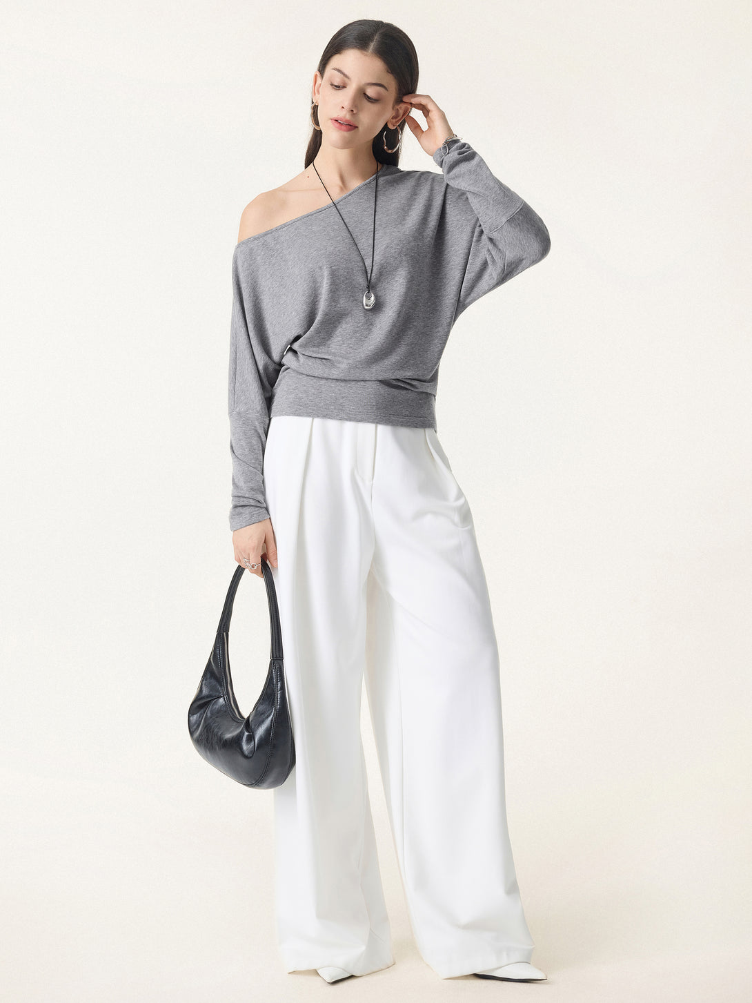 Lyocell Cashmere Cold-Shoulder Semi-Sheer Top