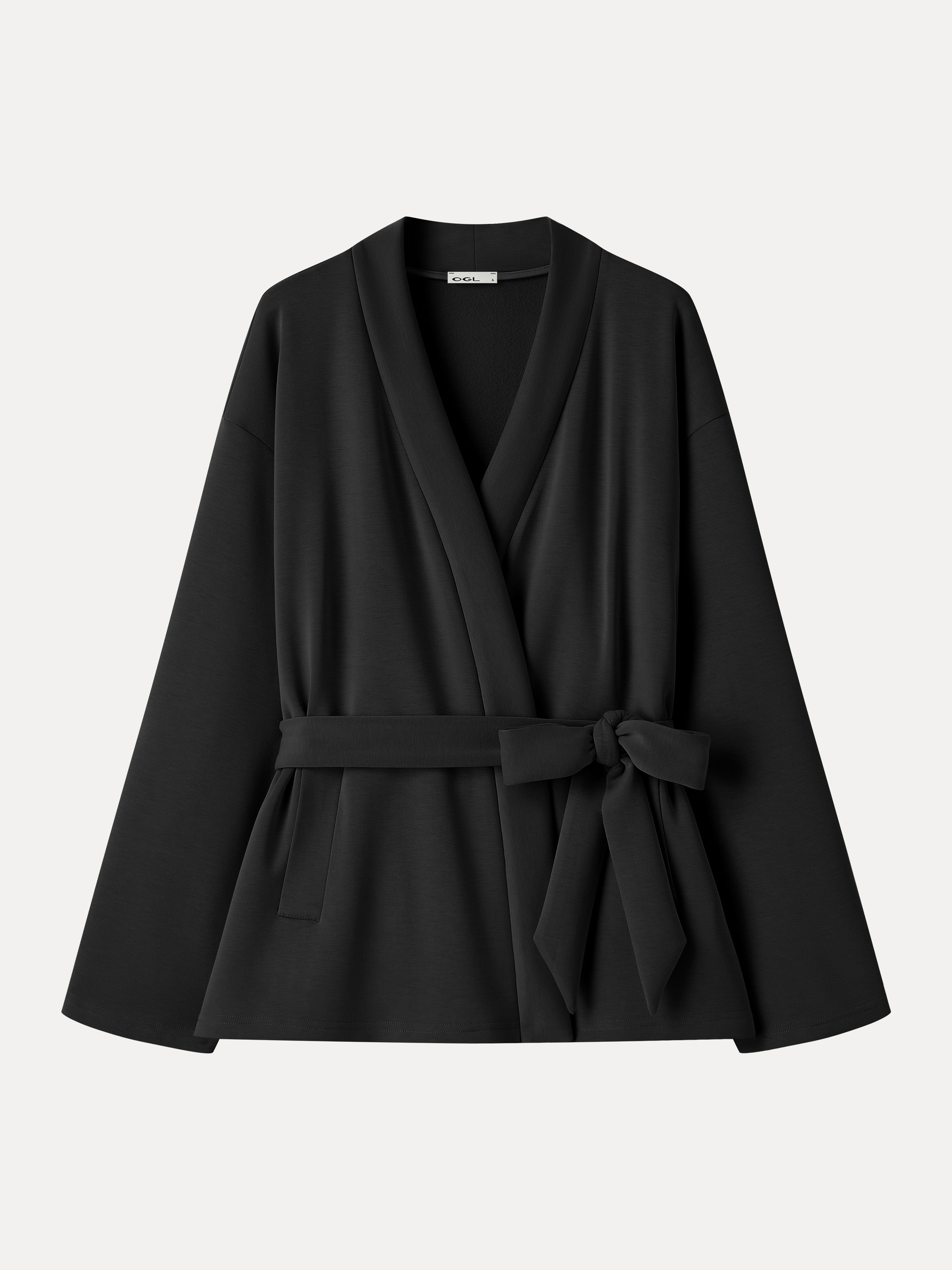 HOLIDAY BELTED BIG OVER-ALL サイズ0 OGL Modal Stretch Fleece Crossover Belted Wrap Cardigan Coat with