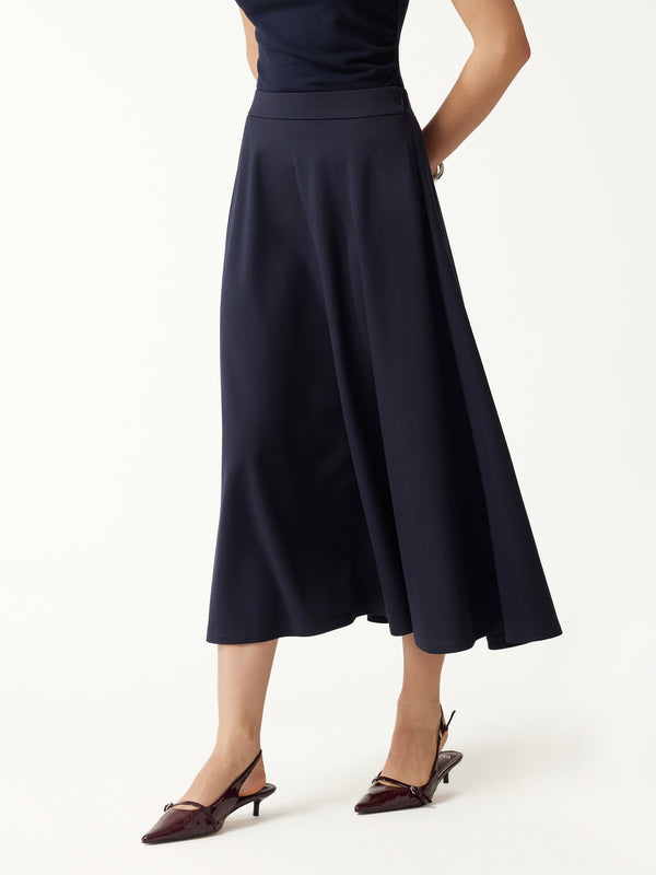 OGLmove Office Staple Ponte High-Rise Circle Midi Skirt with Pockets Universe Navy XXS
