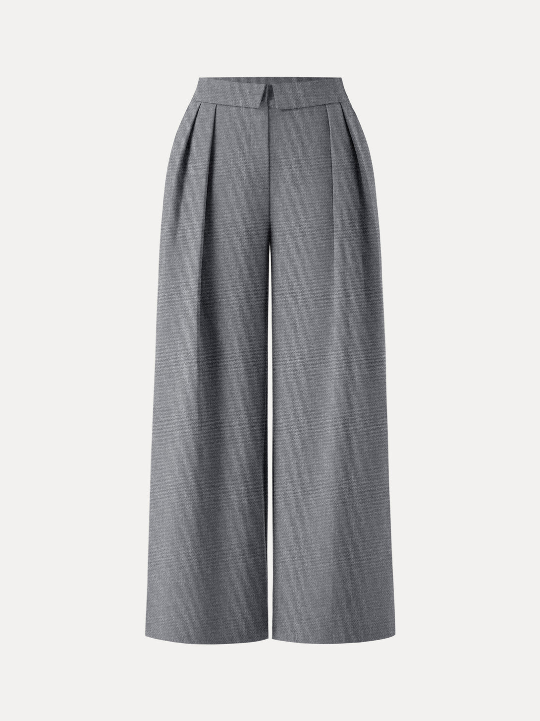 Fold-Over Pleated Midi Rise Wide Leg Trousers with Pockets Petite Storm Grey