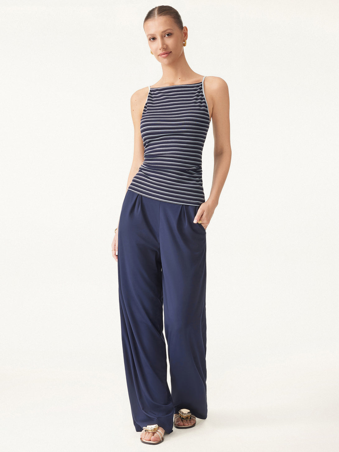 Striped Side Ruched Spaghetti New Airy Brami