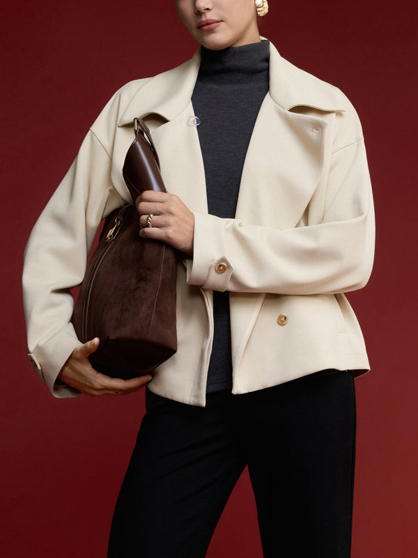 OGLmove Bamboo Piqué Peaked Lapel Cuff-Tab Jacket with Pockets Wheat Beige XXS