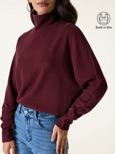 Cozy Warm Turtleneck Batwing Sleeve Brami Ruby Red XS