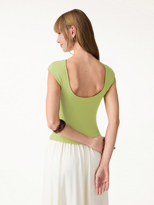 Sweat-Wicking Boatneck Open Back Bra Top