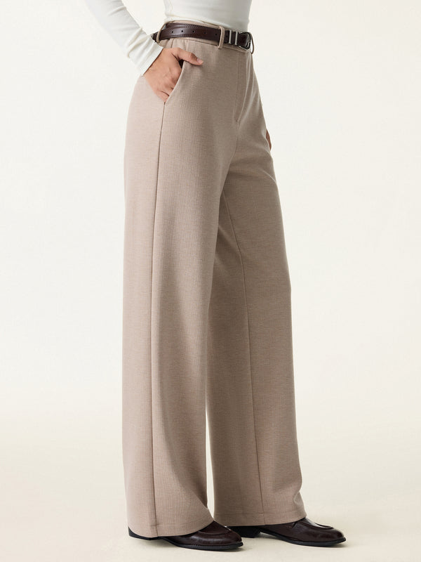 Herringbone Mid Rise Straight Leg Pants with Pockets