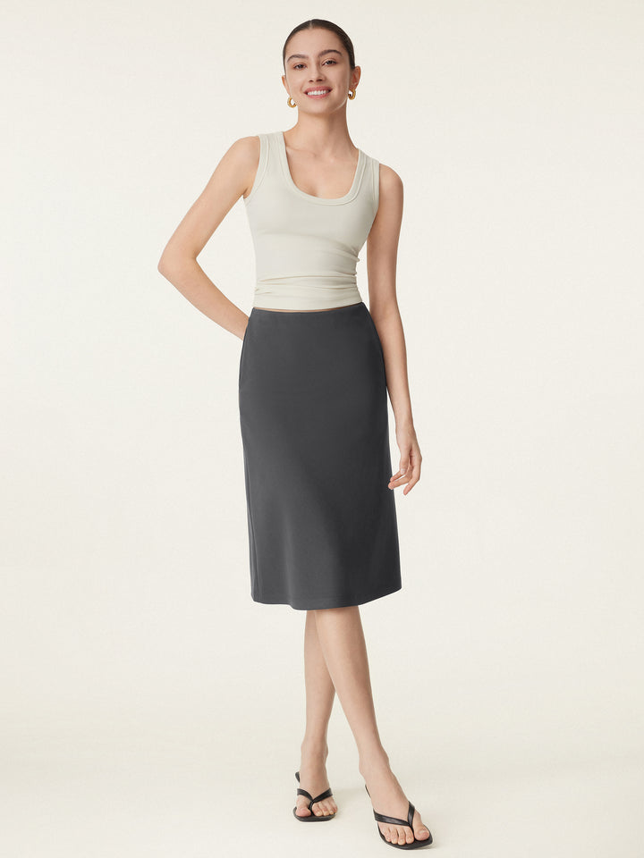 A-line Midi Skirt with Pockets Charcoal XS