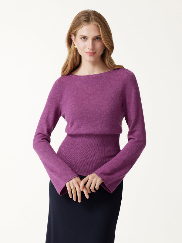 OGLmove Merino Blend Boatneck Long Sleeve Close-Fit Hem Sweater Heather Aubergine Purple XXS