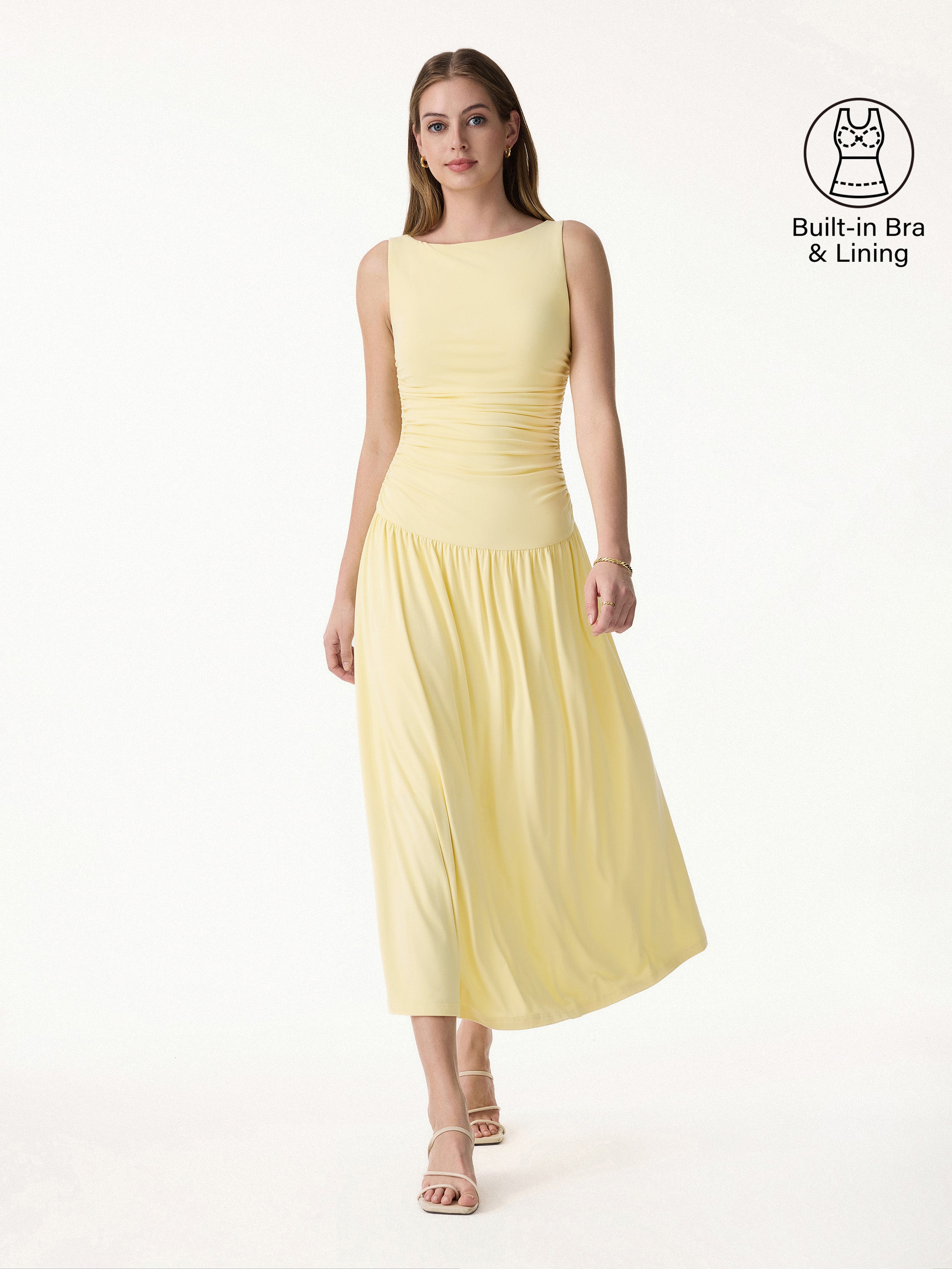SkinKiss Cooling Boatneck Ruched Midi Bra Dress