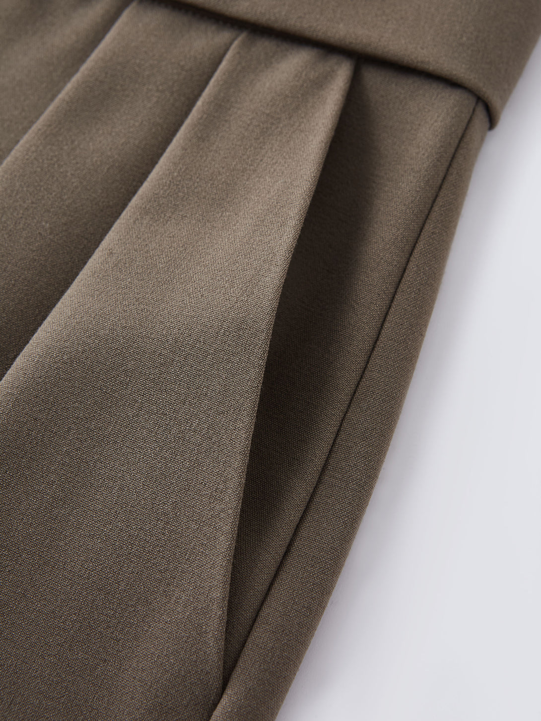 Fold-Over Pleated Midi Rise Wide Leg Trousers with Pockets