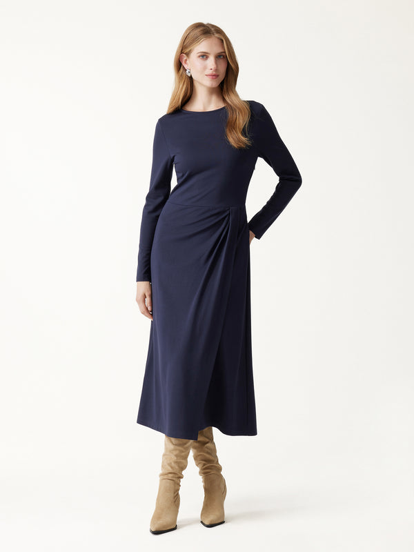 OGLmove Viscose Ponte Boatneck Long Sleeve Tucked Midi Dress