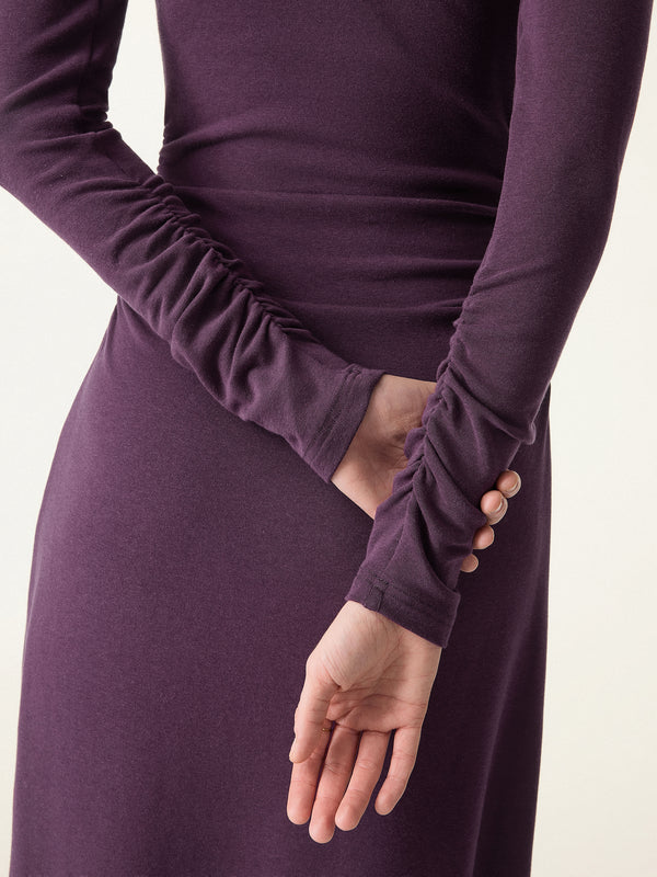 ProWarm Turtleneck Ruched Sleeve Midi Dress