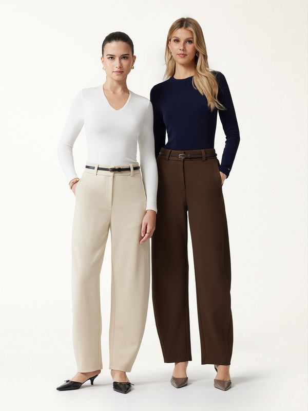 OGLmove Stretch Bamboo Mid-Rise Barrel Pants with Pockets