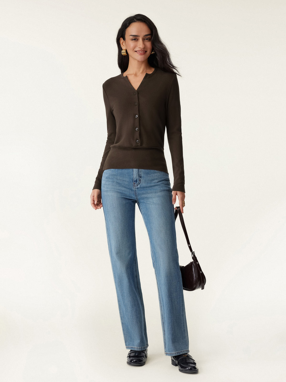 V-Neck Half-Placket Top