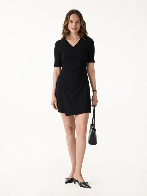 slim fit dress slacks Black Fit and Flare Mini Dress - V-Neck Bubble Hem with Tie Straps main image 1