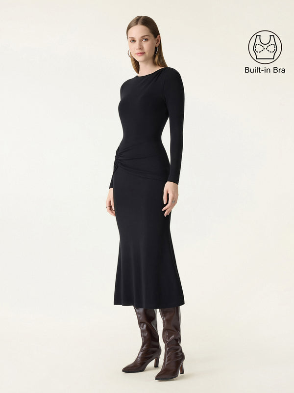 ProWarm Boatneck Gathered Waist Midi Brami Dress