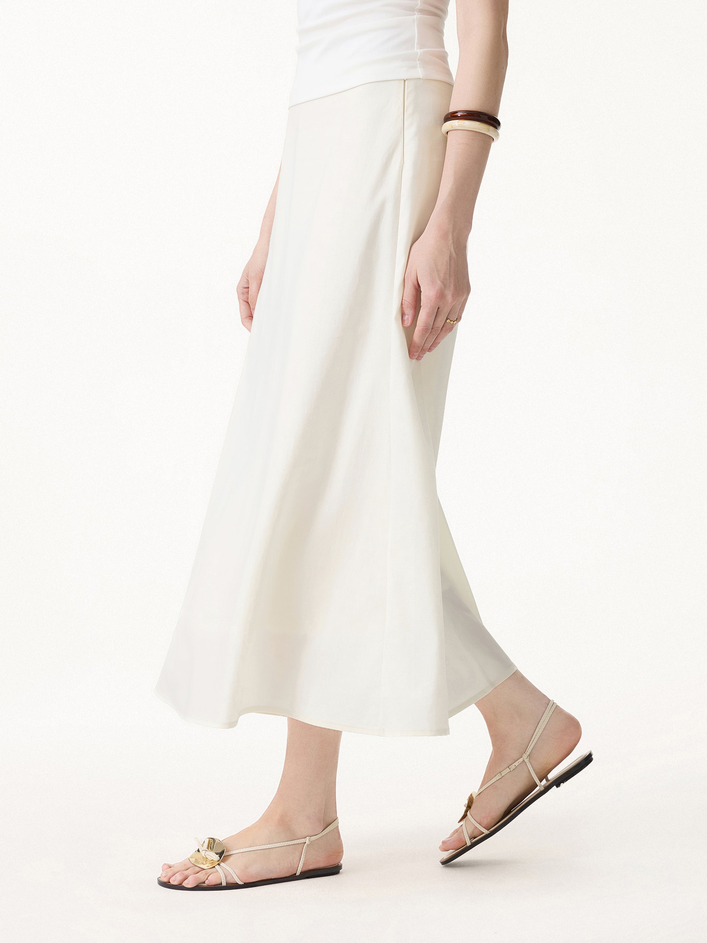 Lyocell Linen Blend Maxi Flared Pull On Skirt