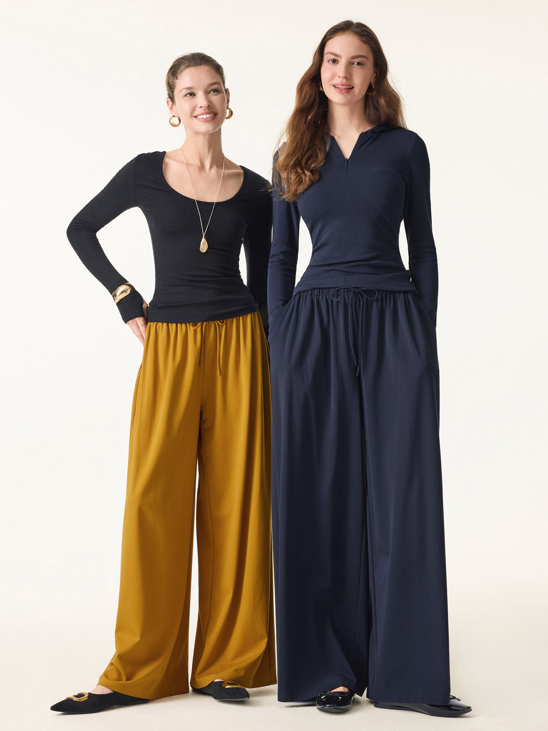 Stretch Ponte Mid Rise Palazzo Pants with Pockets