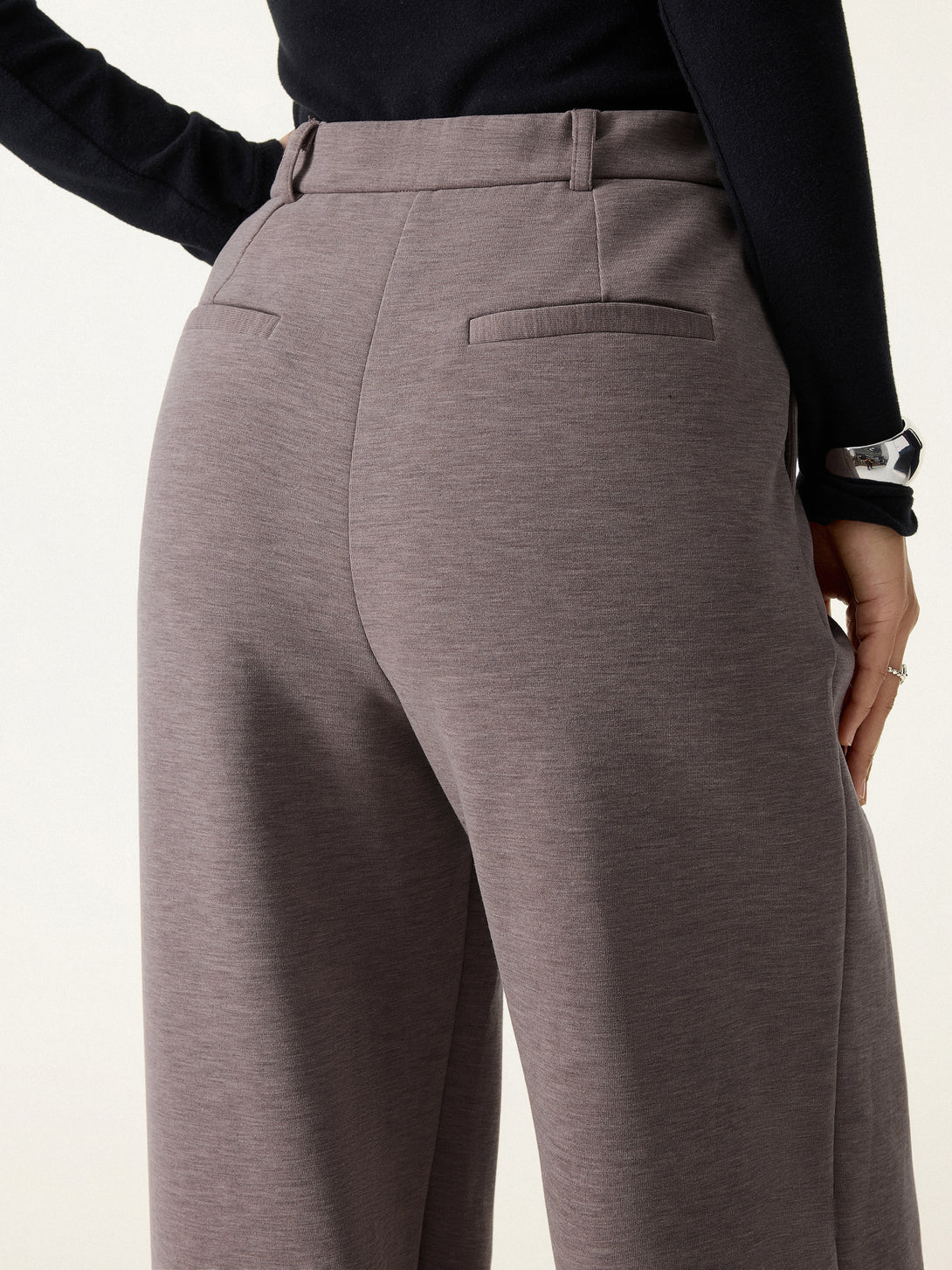 Cozy Warm High Rise Slanted Fly Front Wide Leg Pants