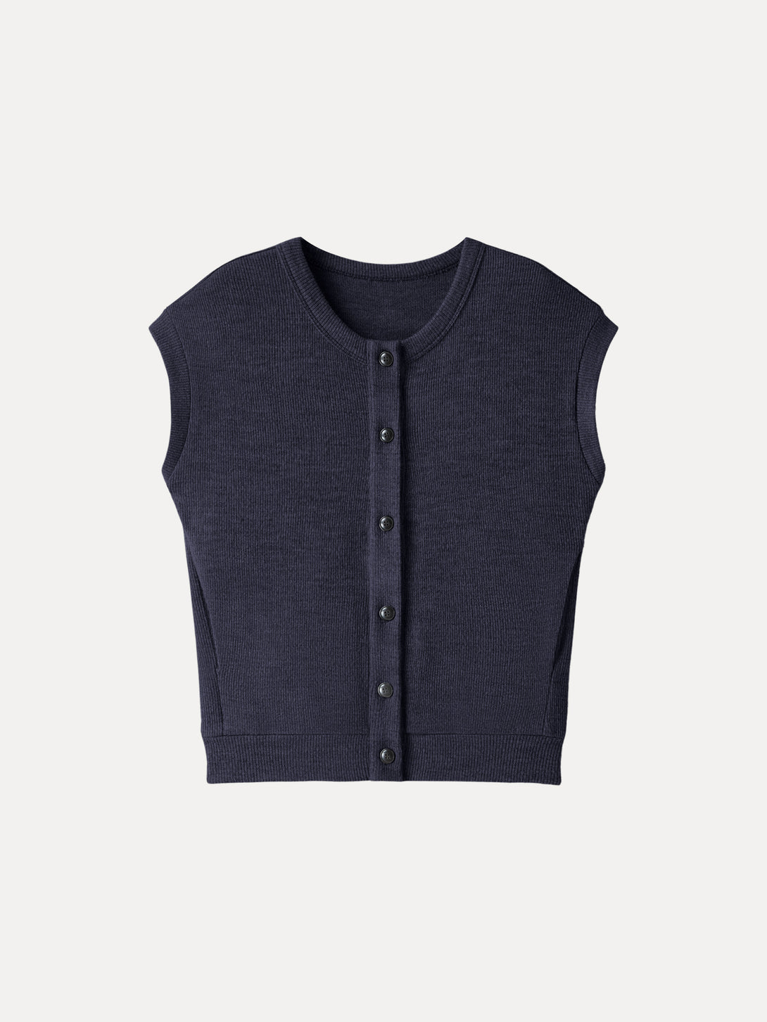 Cozy Crewneck Button Front Vest with Banded Hem Universe Navy XS