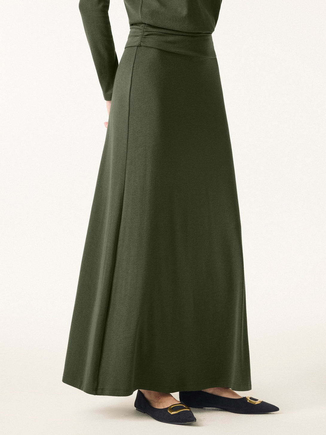Light Warm Pull-on Circle Flared Maxi Skirt