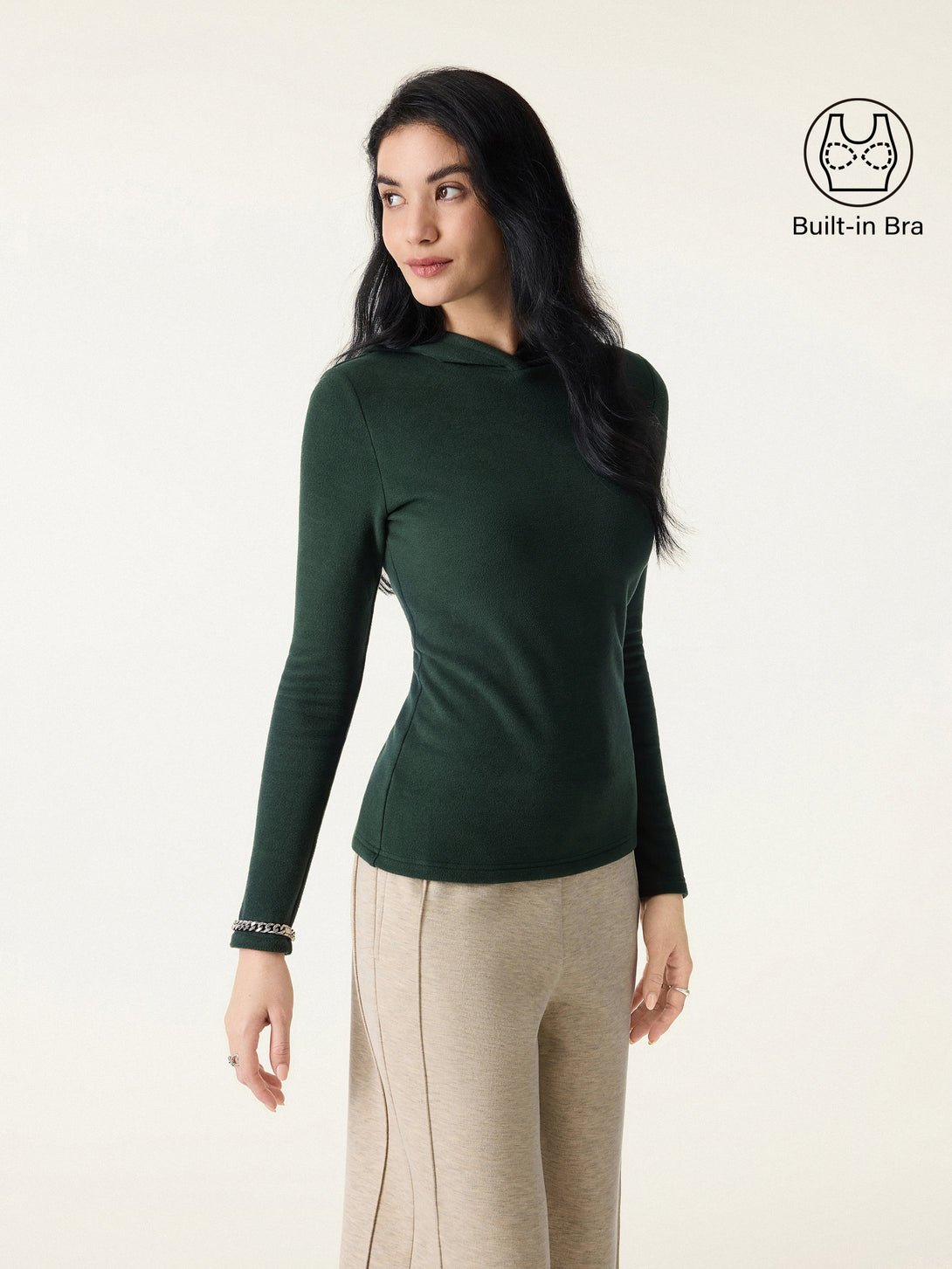 MaxWarm Slim Fitted Pullover Hoodie Brami Green Night XS